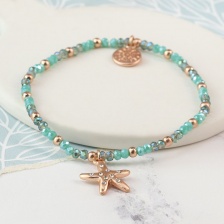 Aqua Bead and Rose Gold Starfish Bracelet by Peace of Mind